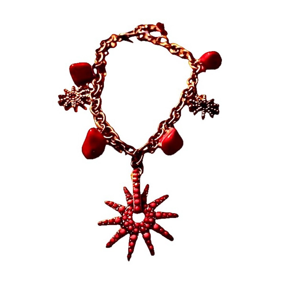 New Spur Red Bead & Silver Tone Boot Jewelry Western Fashion Costume